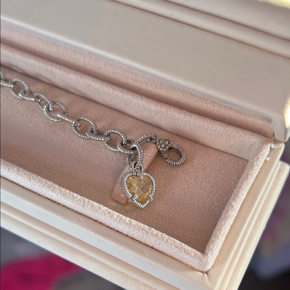 Judith Ripka Silver Bracelet with Citrine Yellow Heart Charm Includes Box - Picture 7 of 7
